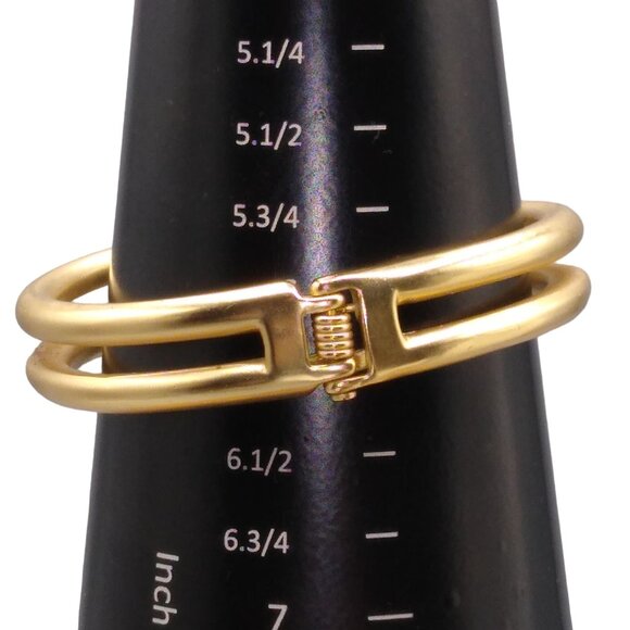 Vintage Gold Tone Hinged Cuff Bracelet, Double Band with Crystal Ends Clamper - Picture 4 of 4